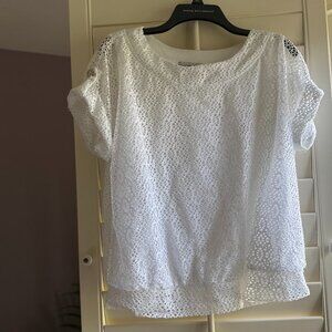 *Host Pick!* Sag Harbor White Eyelet Short-Sleeved Blouse Women's Petite L